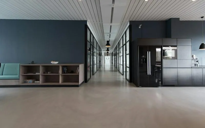 Modern office corridor with workspaces